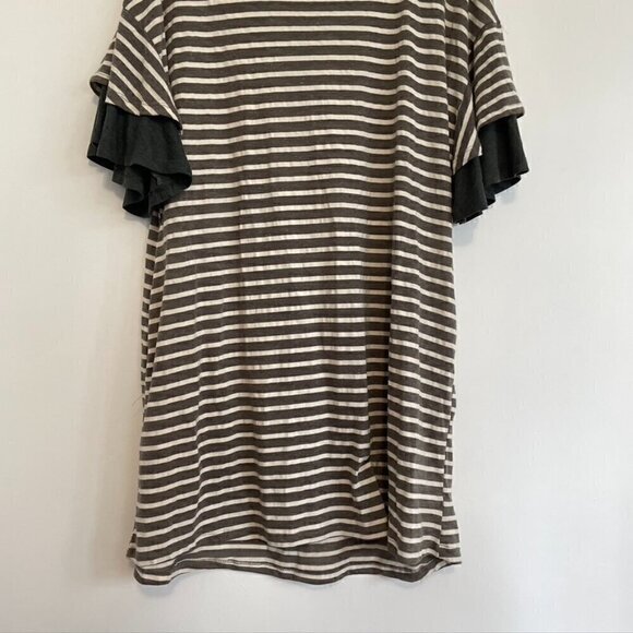 UMGEE Gray Cream Ivory Striped Short Sleeve Cotton Mini T-Shirt Dress / Tunic L - Picture 3 of 14